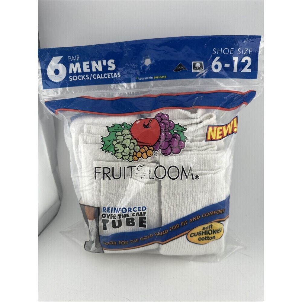 Vintage Fruit of the Loom Reinforced Over The Calf Tube Socks 6 PAIR Sz 6-12 NOS